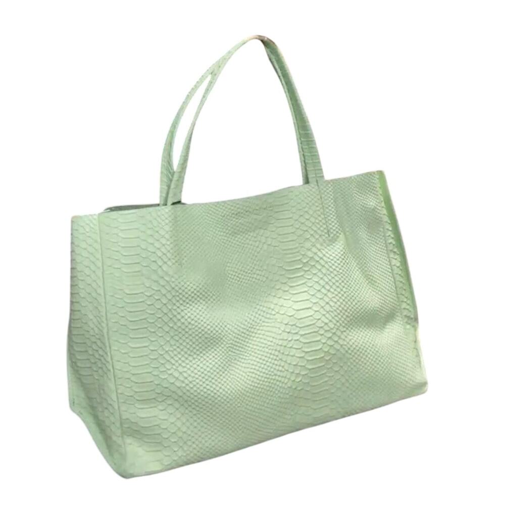 Ampersand as Apostrophe Sideways Tote Mint Python Leather Detachable Clutch